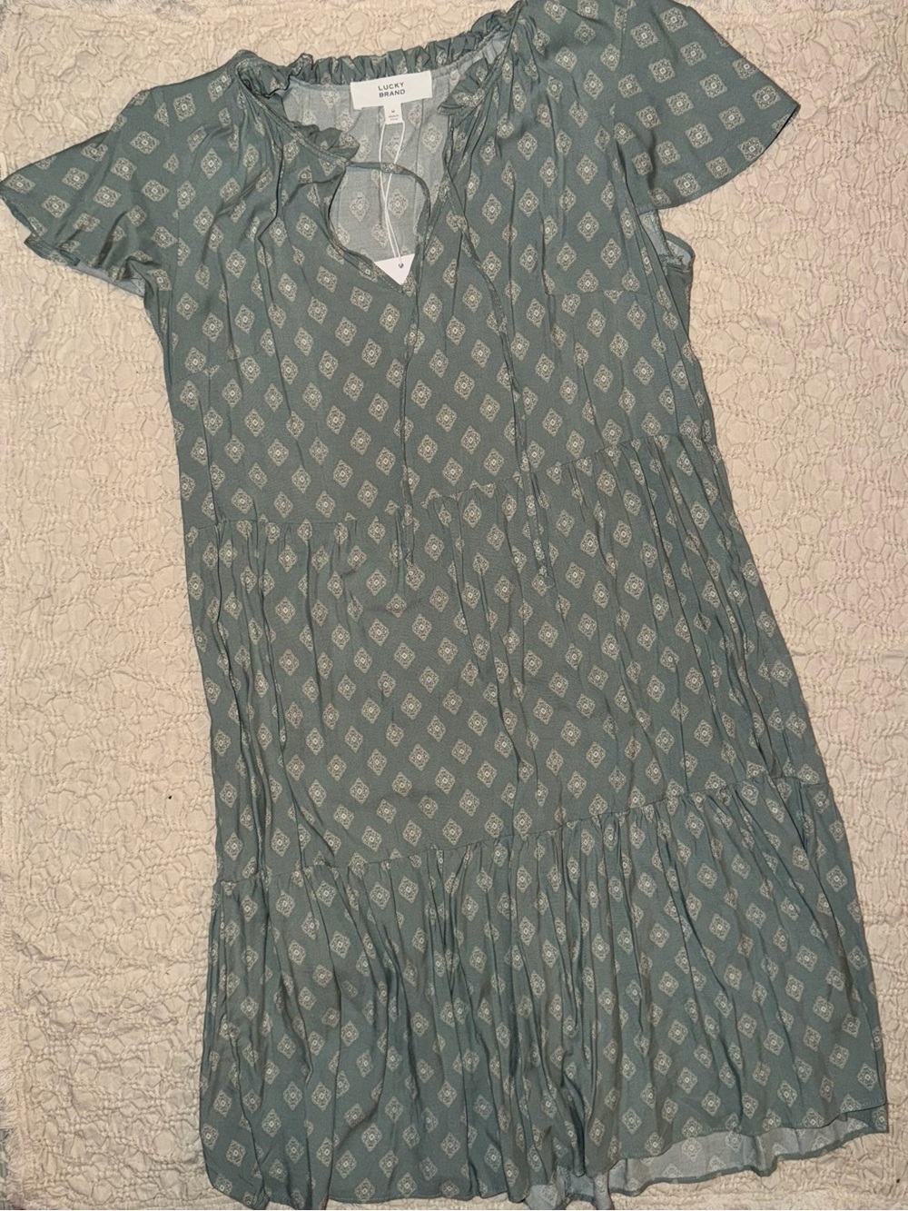 Lucky Brand Dusty Teal Printed Midi Dress